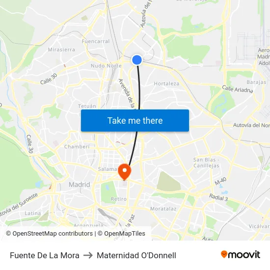 Fuente De La Mora to Maternidad O'Donnell map