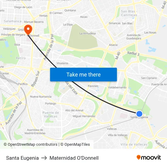 Santa Eugenia to Maternidad O'Donnell map