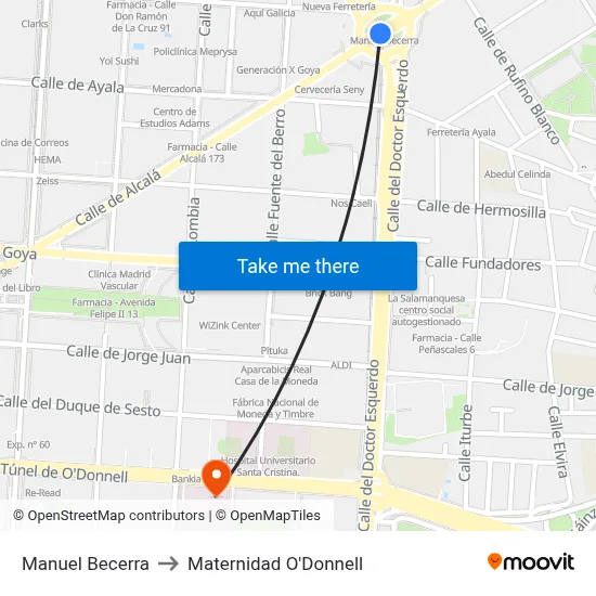 Manuel Becerra to Maternidad O'Donnell map