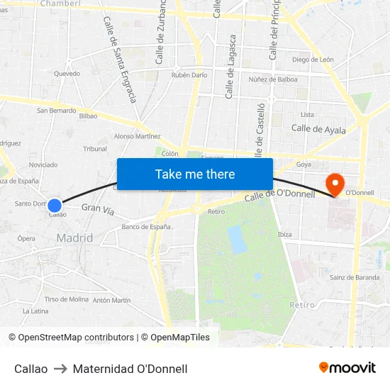 Callao to Maternidad O'Donnell map