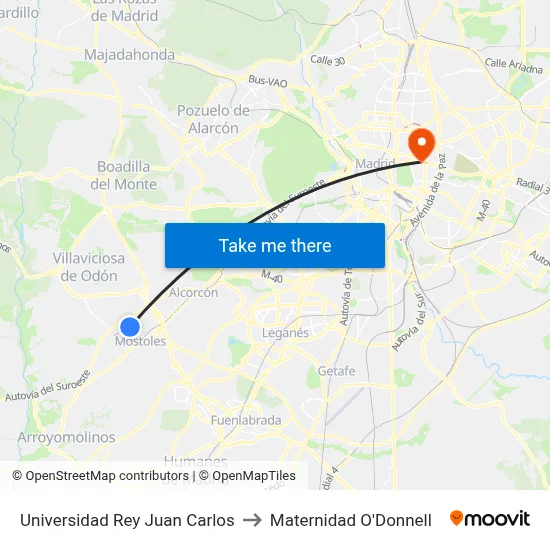 Universidad Rey Juan Carlos to Maternidad O'Donnell map