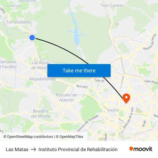 Las Matas to Instituto Provincial de Rehabilitación map