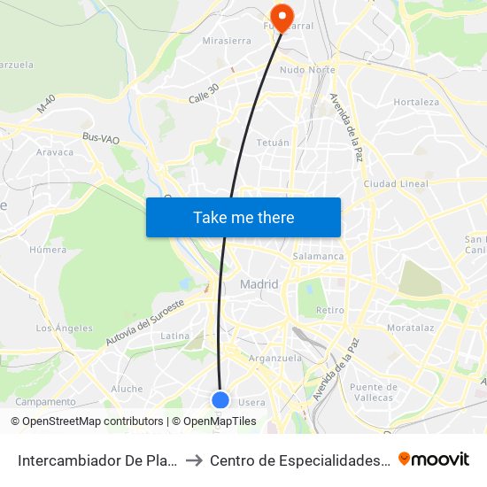 Intercambiador De Plaza Elíptica to Centro de Especialidades Fuencarral map