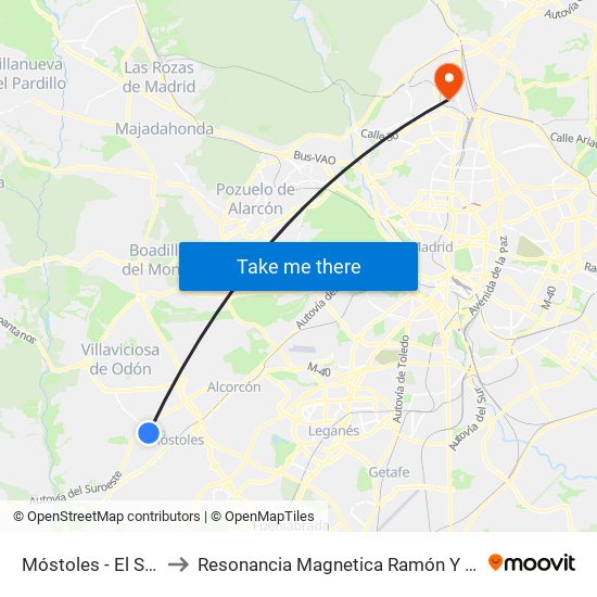 Móstoles - El Soto to Resonancia Magnetica Ramón Y Cajal map