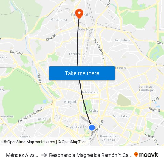 Méndez Álvaro to Resonancia Magnetica Ramón Y Cajal map