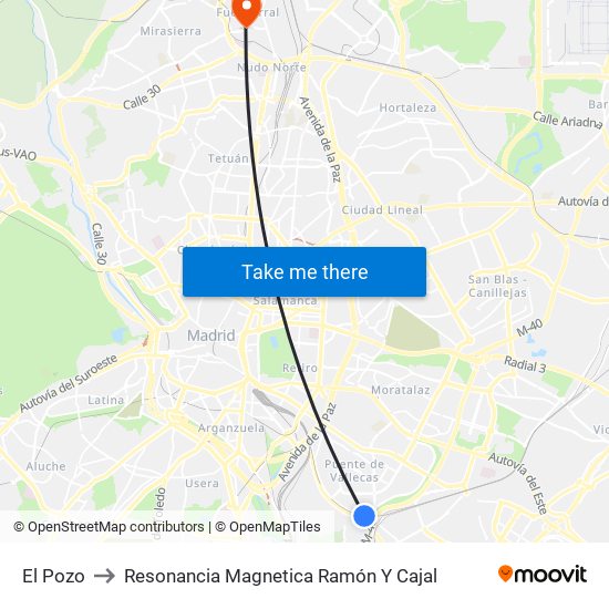 El Pozo to Resonancia Magnetica Ramón Y Cajal map