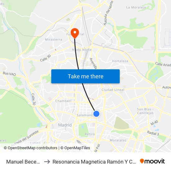 Manuel Becerra to Resonancia Magnetica Ramón Y Cajal map