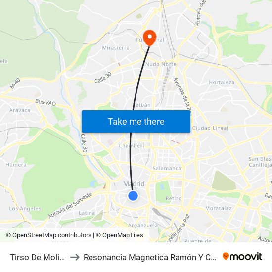 Tirso De Molina to Resonancia Magnetica Ramón Y Cajal map