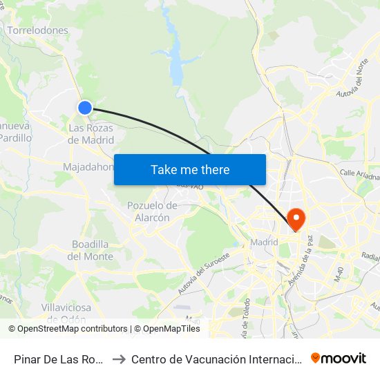 Pinar De Las Rozas to Centro de Vacunación Internacional map