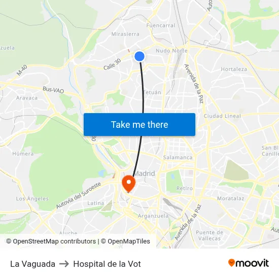 La Vaguada to Hospital de la Vot map