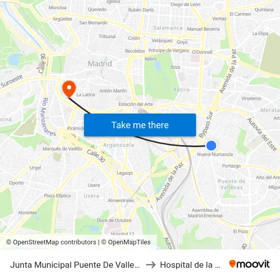 Junta Municipal Puente De Vallecas to Hospital de la Vot map
