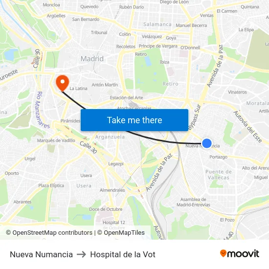 Nueva Numancia to Hospital de la Vot map