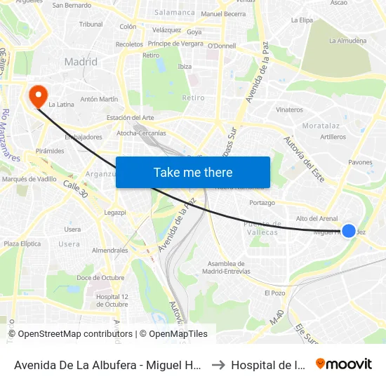Avenida De La Albufera - Miguel Hernández to Hospital de la Vot map