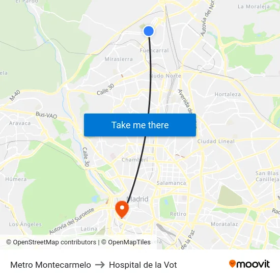 Metro Montecarmelo to Hospital de la Vot map