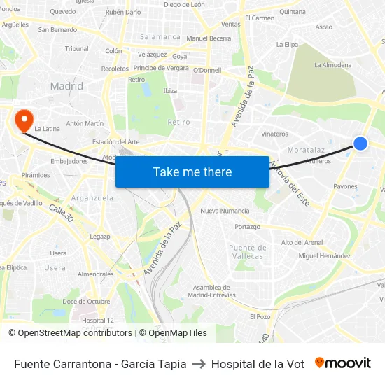Fuente Carrantona - García Tapia to Hospital de la Vot map