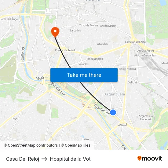 Casa Del Reloj to Hospital de la Vot map