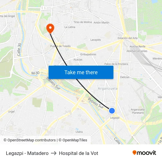 Legazpi - Matadero to Hospital de la Vot map