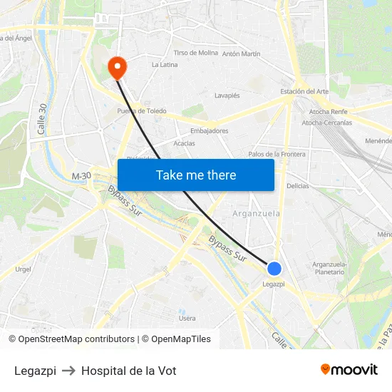 Legazpi to Hospital de la Vot map