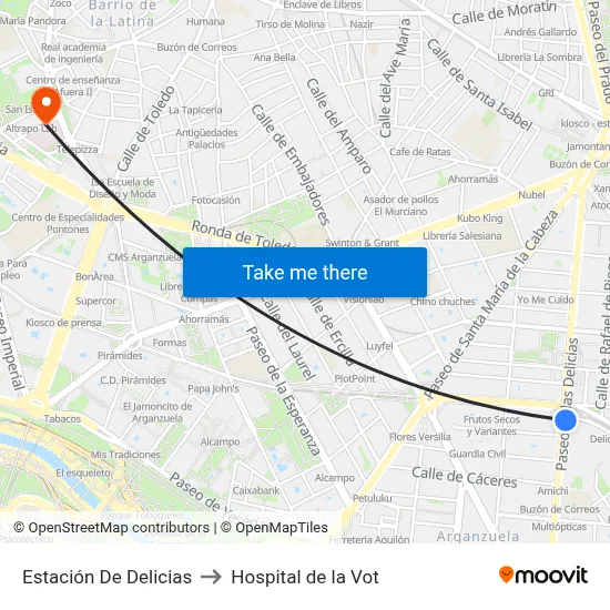 Estación De Delicias to Hospital de la Vot map