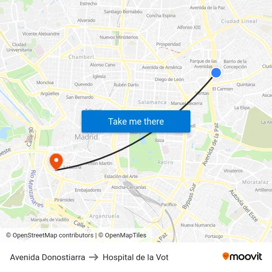 Avenida Donostiarra to Hospital de la Vot map