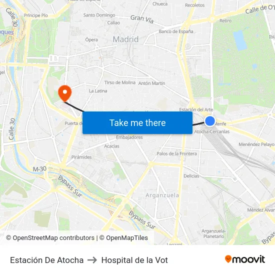 Estación De Atocha to Hospital de la Vot map