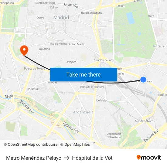 Metro Menéndez Pelayo to Hospital de la Vot map