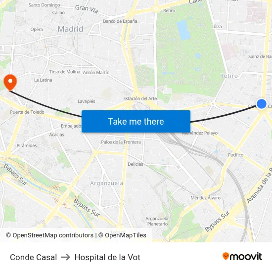 Conde Casal to Hospital de la Vot map