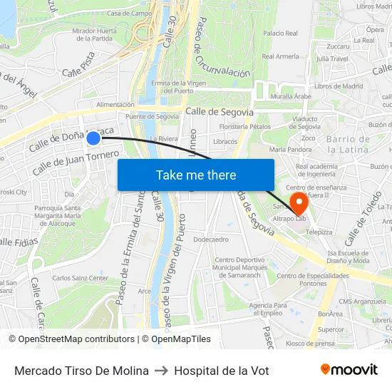 Mercado Tirso De Molina to Hospital de la Vot map