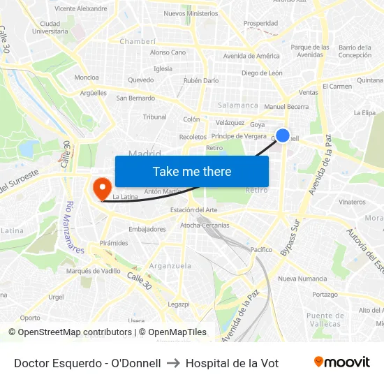 Doctor Esquerdo - O'Donnell to Hospital de la Vot map