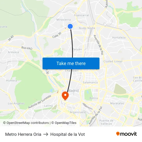 Metro Herrera Oria to Hospital de la Vot map