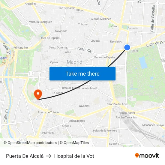 Puerta De Alcalá to Hospital de la Vot map