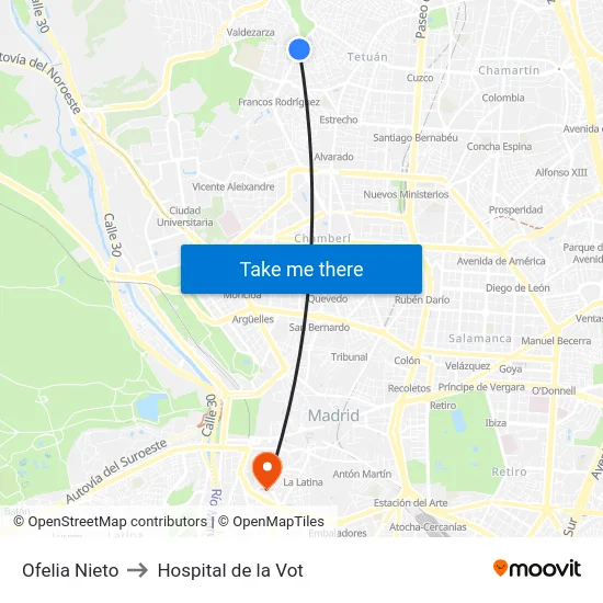 Ofelia Nieto to Hospital de la Vot map