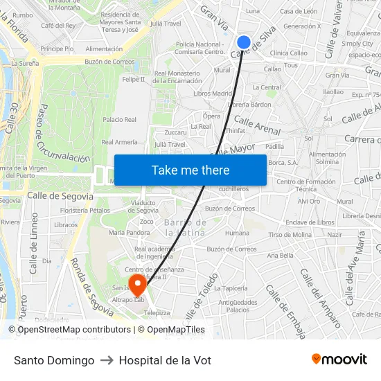 Santo Domingo to Hospital de la Vot map