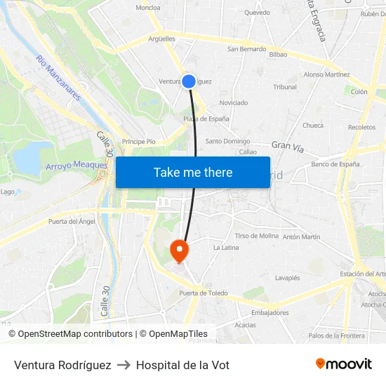 Ventura Rodríguez to Hospital de la Vot map