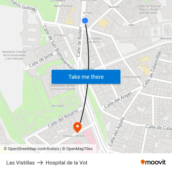 Las Vistillas to Hospital de la Vot map