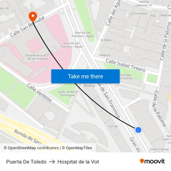 Puerta De Toledo to Hospital de la Vot map