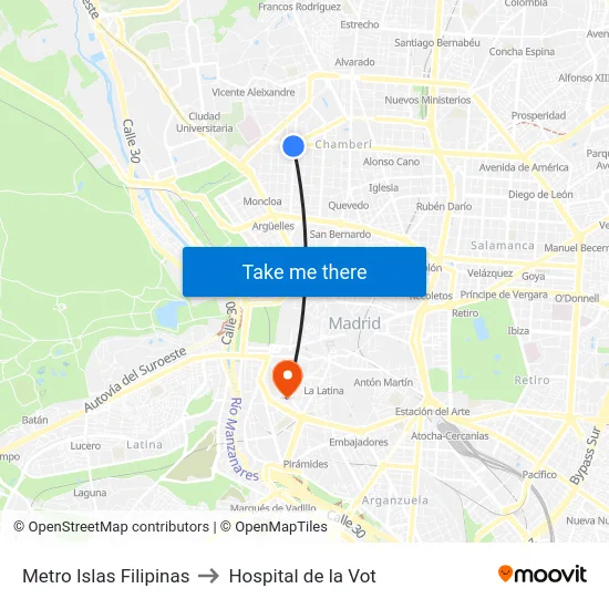 Metro Islas Filipinas to Hospital de la Vot map