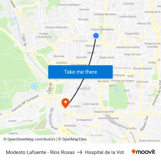 Modesto Lafuente - Ríos Rosas to Hospital de la Vot map