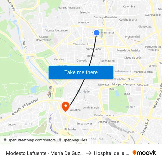 Modesto Lafuente - María De Guzmán to Hospital de la Vot map