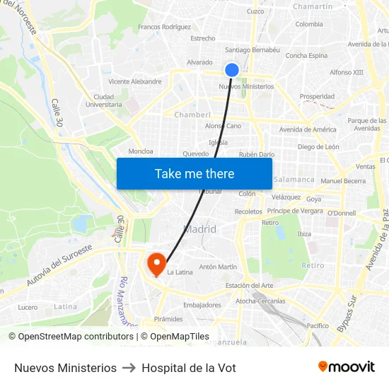 Nuevos Ministerios to Hospital de la Vot map