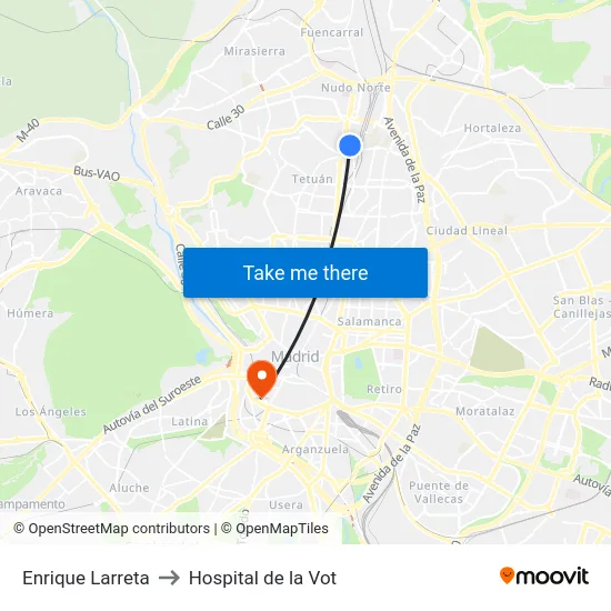 Enrique Larreta to Hospital de la Vot map