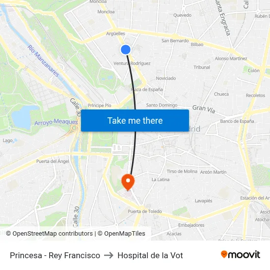 Princesa - Rey Francisco to Hospital de la Vot map