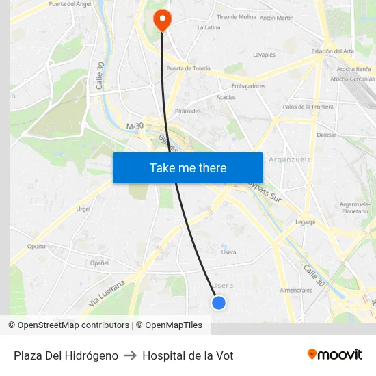 Plaza Del Hidrógeno to Hospital de la Vot map