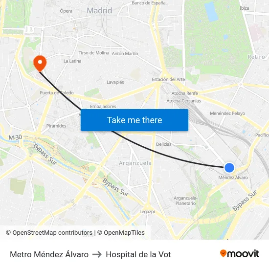 Metro Méndez Álvaro to Hospital de la Vot map