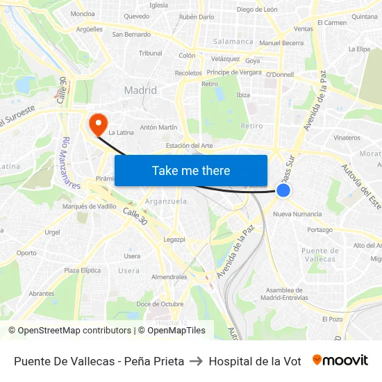 Puente De Vallecas - Peña Prieta to Hospital de la Vot map