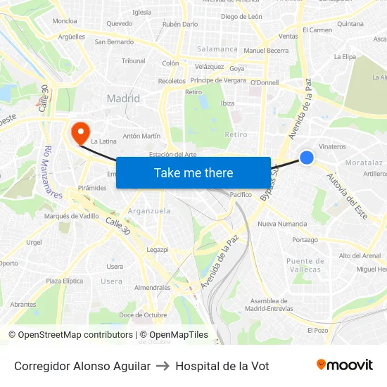Corregidor Alonso Aguilar to Hospital de la Vot map
