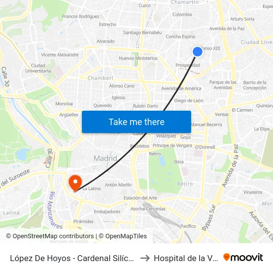 López De Hoyos - Cardenal Silíceo to Hospital de la Vot map