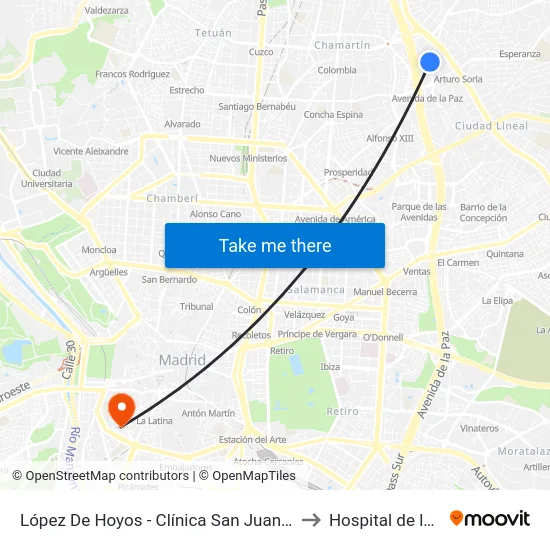 López De Hoyos - Clínica San Juan De Dios to Hospital de la Vot map