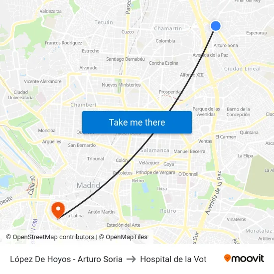 López De Hoyos - Arturo Soria to Hospital de la Vot map