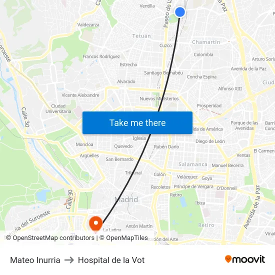 Mateo Inurria to Hospital de la Vot map